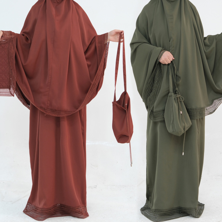 Women Bags Dubai - ムスリム4点セット 女性用スカート ヒジャブ レース収納バッグ 礼拝マット スーツ