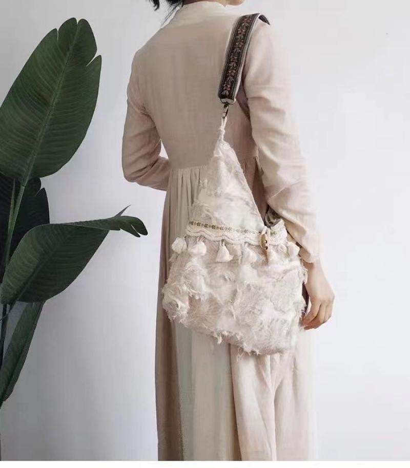 Shopper Tote Canvas - レトロな芸術的なエスニックスタイルのフェイクタッセルデイリー軽量で多用途な布バッグ大容量シングルショルダークロスボディバッグ