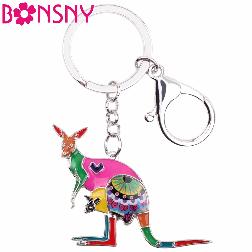 Women'S Kangaroo Bags - Bonsnyエナメル花オーストラリアカンガルーキーチェーン女性女の子キーリングギフトバッグチャームキーホルダー車のキー財布ファッションジュエリー