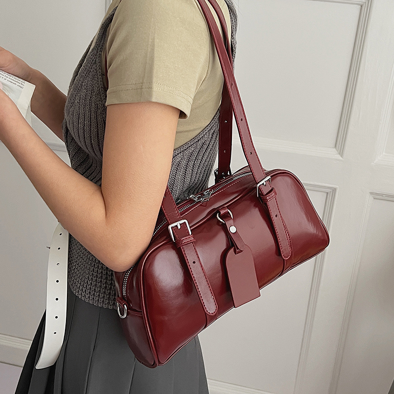 Women Bags For Airport - レディースPUレザーボストンバッグ、調節可能なストラップ、バックルディテール、カジュアルデイリーファッション、クロスボディショルダーバッグ、2026年新作ハンドバッグ