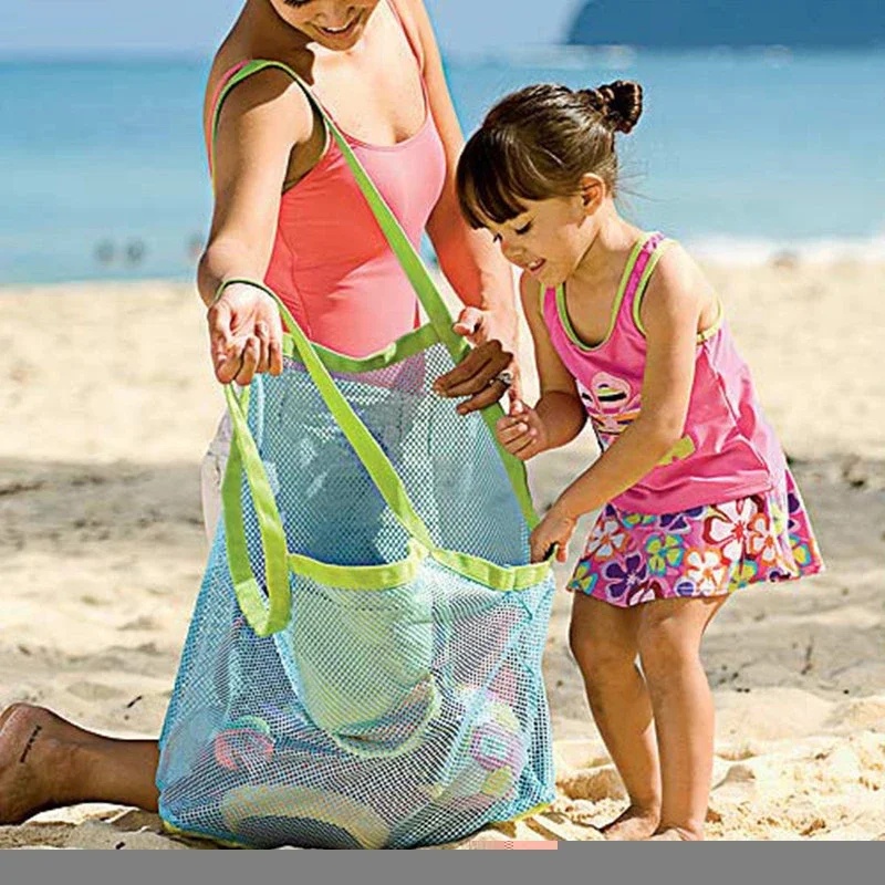 Shopper Tote Canvas - 子供用砂遊び用ポータブルメッシュバッグ、キッズバスおもちゃ収納バッグ、水泳用大型ビーチバッグ（タオル用）、女性用化粧品バッグ