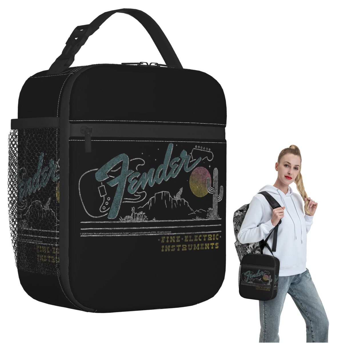 Women Bags Company - 会社90年代ジャズフェンダーギター音楽断熱ランチバッグ女性子供用ポータブルフードボックス保温ランチボックストート