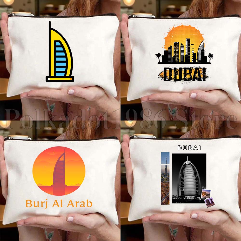 Women Bags Dubai - ドバイスカイラインアラブ首長国連邦UAEギフトブルジュ・ハリファキャンバスバッグ旅行用化粧品バッグ女性用メイクアップファッショントイレタリーバッグ
