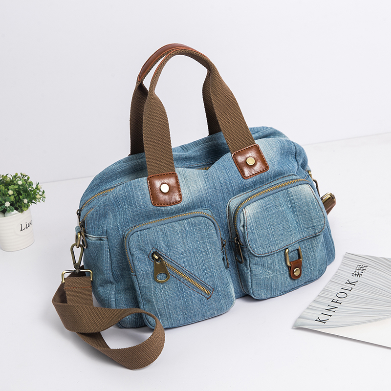 Women Bags Jeans - Annmouler-女性のデザイナーキャンバスハンドバッグ,ライトブルーのデニムバッグ,良質,ストラップ付きショルダーストラップ,2022