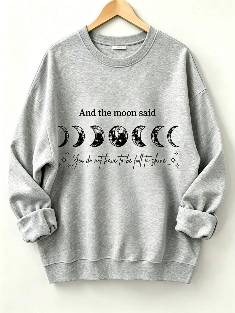 Half Moon Crescent - 女性用エステティッククルーネックスウェットシャツ、天体の三日月フェーズグラフィックプリントと「The Moon Said」のインスピレーションを与えるスローガン入り、カジュアルな長袖プルオーバートップス