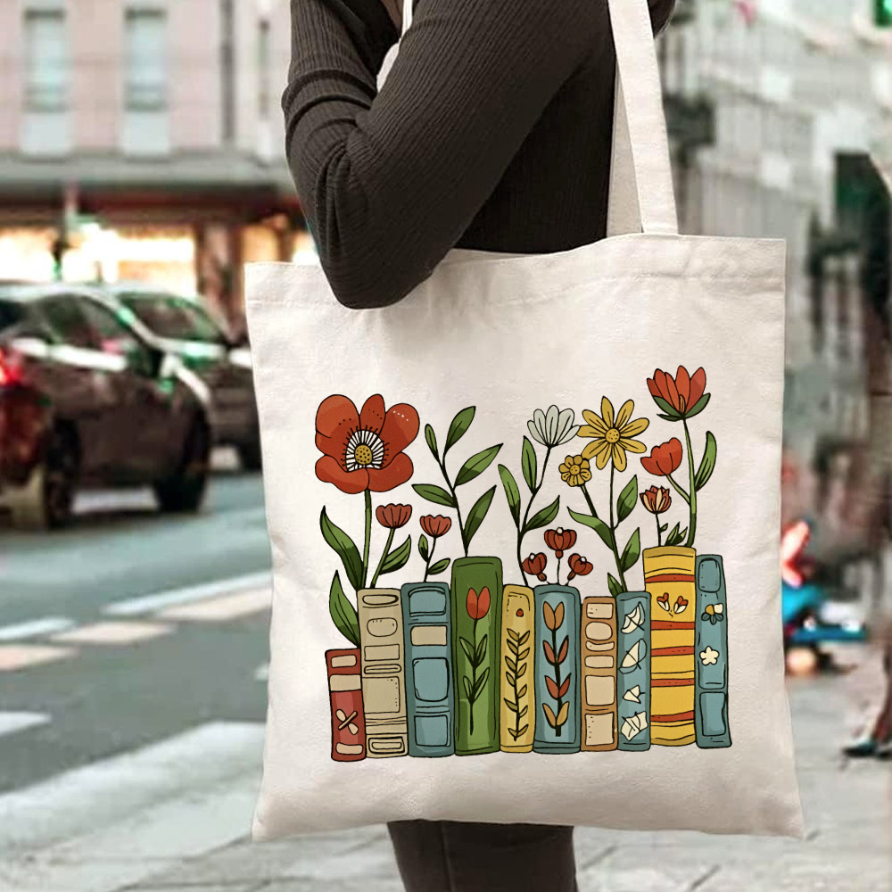 Women Hand Bags For Office - 本棚プリント付きトートバッグ、大容量、女性用、ショッピング、旅行、マーケット、食料品、図書館、オフィスワーク、大学、本好き、ギフト、クリエイティブ、ファッショナブルなハンドバッグ、本や食料品、日常の必需品を運ぶのに最適