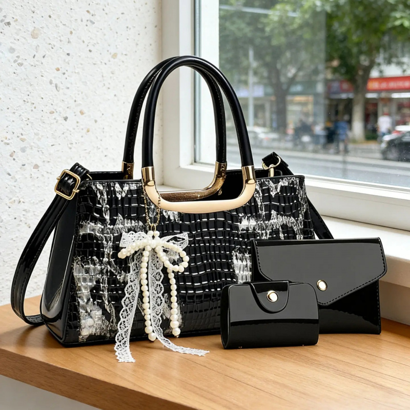 Women Bags Gift - レディースハンドバッグセット、クロコダイル柄イブニングクラッチ、パーティー用クロスボディショルダーバッグ、高級レディースアクセサリー、完璧なギフト