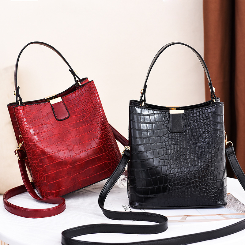 Women Bags For Airport - ヴィンテージストーンレザーハンドバッグショルダークロスボディバッグファッション女性バケットバッグ大容量女性トートバッグ