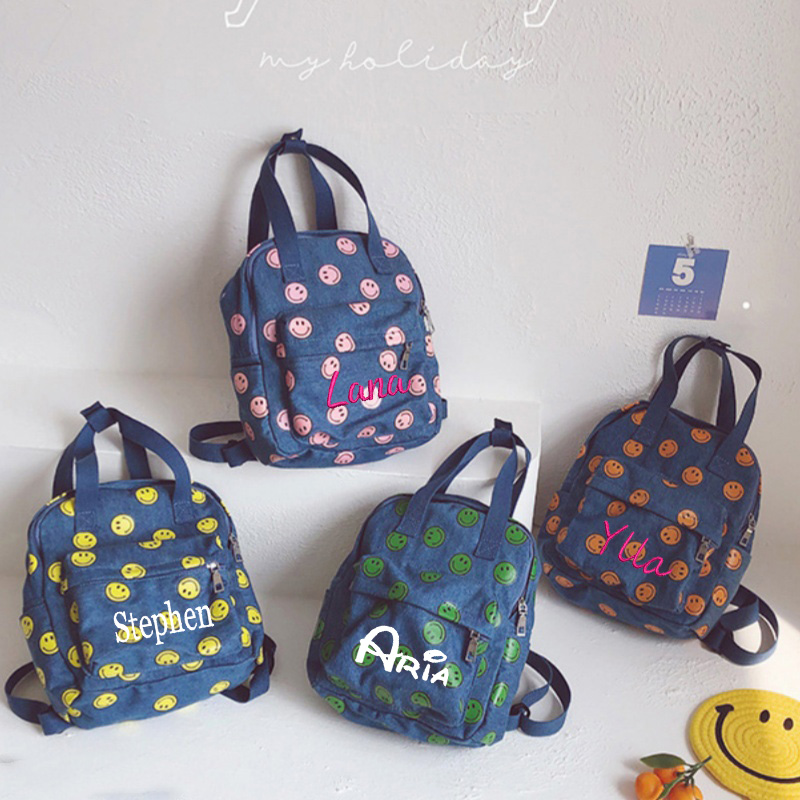 Women Bags Jeans - 女性のための刺embroideredデニムバックパック、パーソナライズされたジーンズデイパック、学生リュックサック、トラベルスクールブックバッグ、ショルダーバッグ