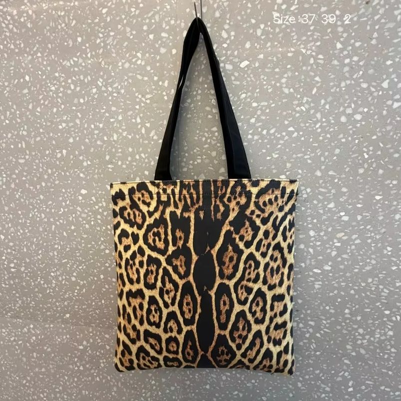 Shopper Tote Canvas - 夏のファッション レトロ レオパード柄 トートバッグ デイリー ビーチ