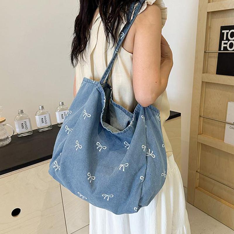 レディース ボウデコレーション デニムキャンバストートバッグ - Women Bags Jeans のレビューと価格