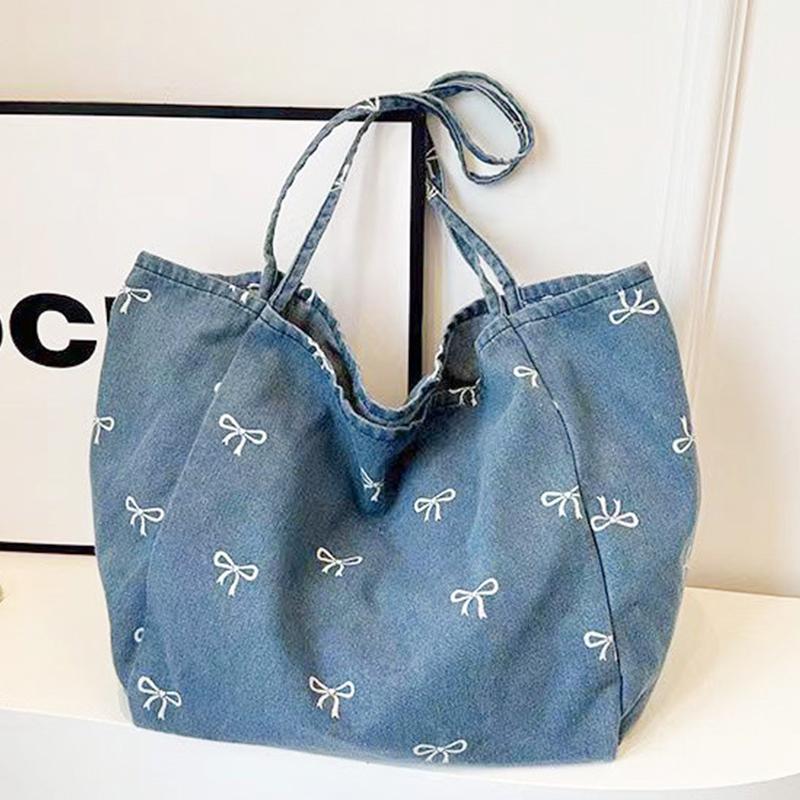 レディース ボウデコレーション デニムキャンバストートバッグ - Women Bags Jeans のレビューと価格