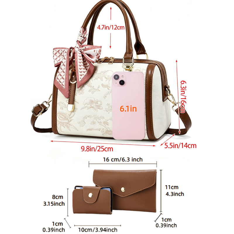 軽やかな高級感の刺繍入りレディースハンドバッグ、3点セットの - Women Bags Luxury のレビューと価格