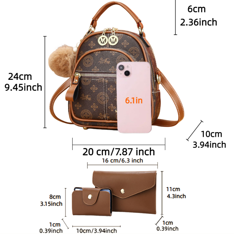 3点セット レディースバッグ、軽量高級プリントミニバックパッ - Women Bags Luxury のレビューと価格