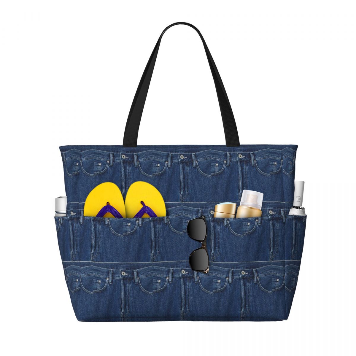 ブルーデニム クラシックジーンズテクスチャ ビーチトートバッ - Women Bags Jeans のレビューと価格
