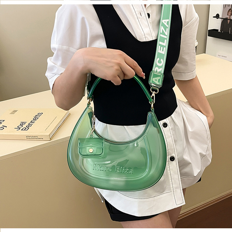女性多用途シングルショルダーバッグ大人女の子三日月バッグ透明 - Half Moon Crescent のレビューと価格