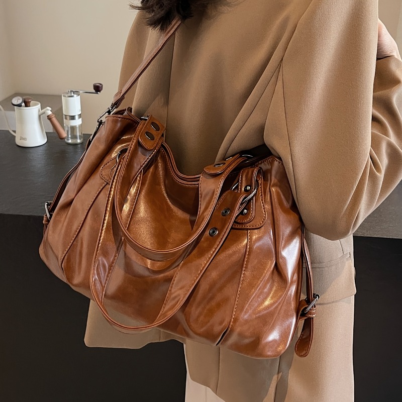 大容量のヴィンテージレザーハンドバッグ、ジッパー開閉、クロス - Women Bags For Airport のレビューと価格