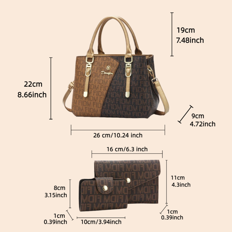 3点セットの女性用バッグ、高級プレミアムレザーのプリント入り - Women Bags Luxury のレビューと価格