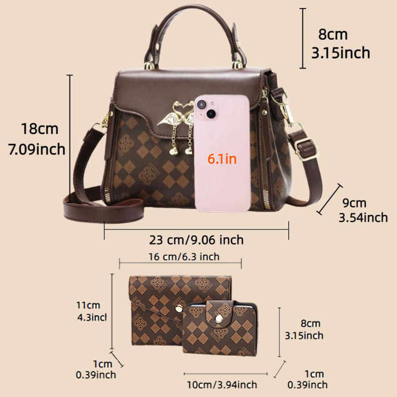3ピース女性用バッグセット、軽量高級プリント柄女性用クロスボ - Women Bags Luxury のレビューと価格