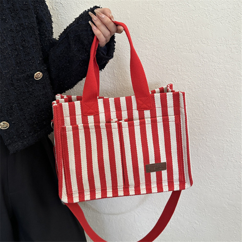 女性用ストライプキャンバスクロスオーバーバッグ,大容量ハンド - Shopper Tote Canvas のレビューと価格