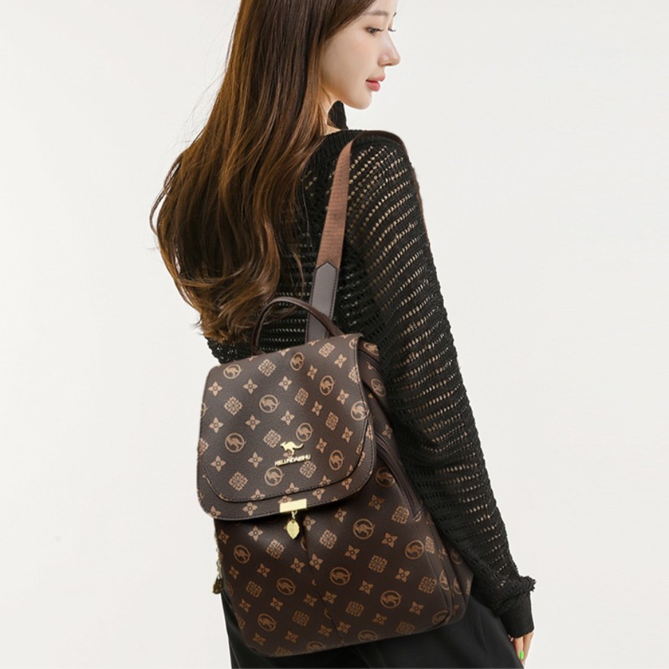 クラシックカンガループリントバックパック Pu レザーバック - Women'S Kangaroo Bags のレビューと価格