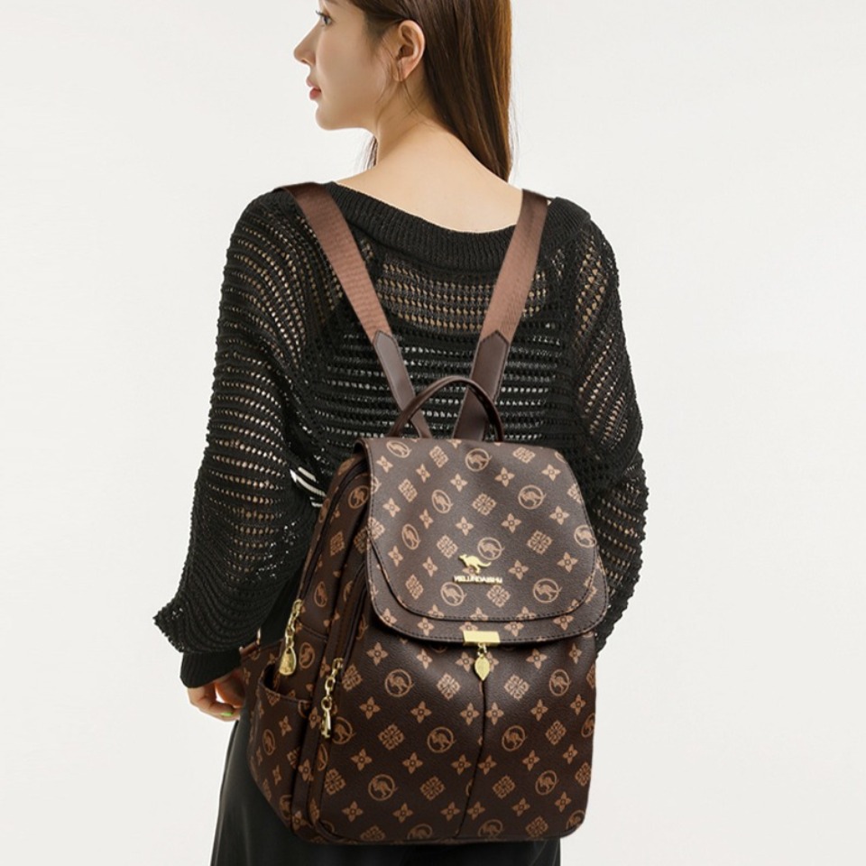 クラシックカンガループリントバックパック Pu レザーバック - Women'S Kangaroo Bags のレビューと価格