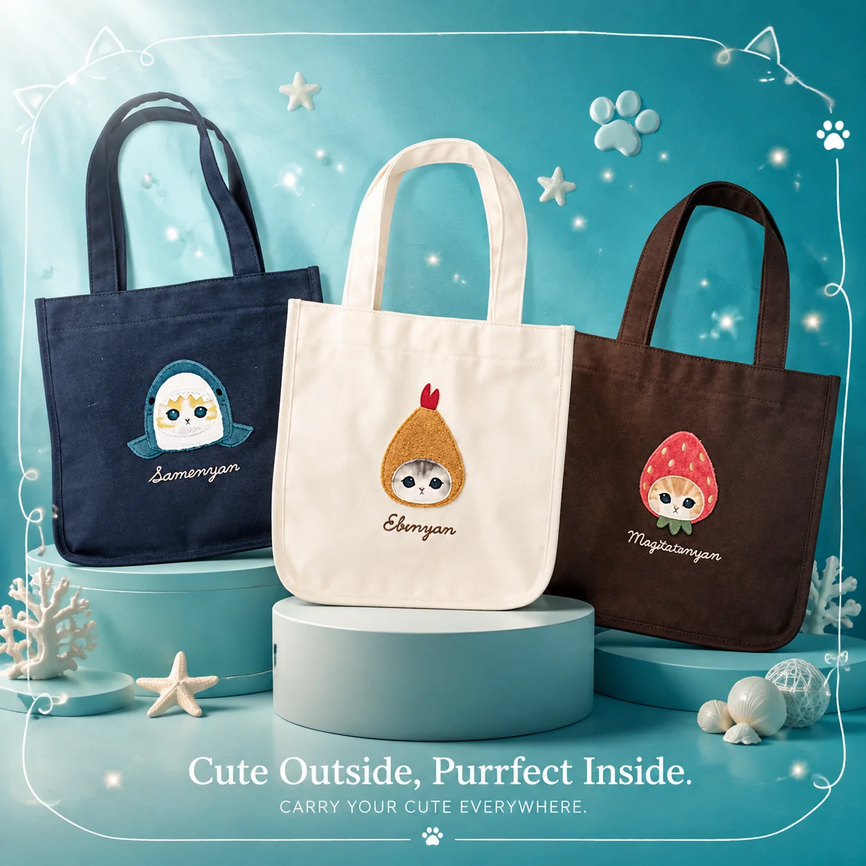 日本のモフサンド風のかわいいサメ猫の漫画柄手作りキャンバスシ - Shopper Tote Canvas のレビューと価格