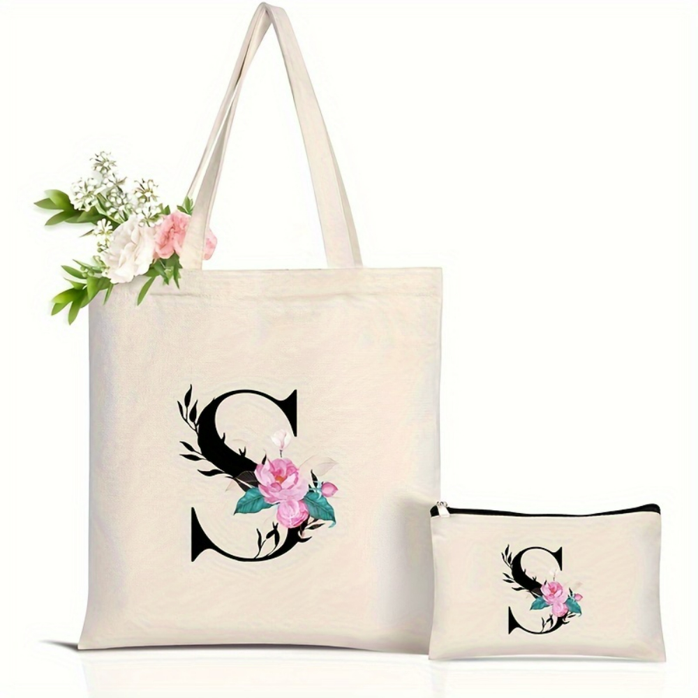 エレガントな花柄アルファベットトートバッグ 再利用可能な環境 - Shopper Tote Canvas のレビューと価格