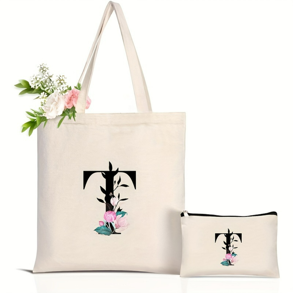 エレガントな花柄アルファベットトートバッグ 再利用可能な環境 - Shopper Tote Canvas のレビューと価格