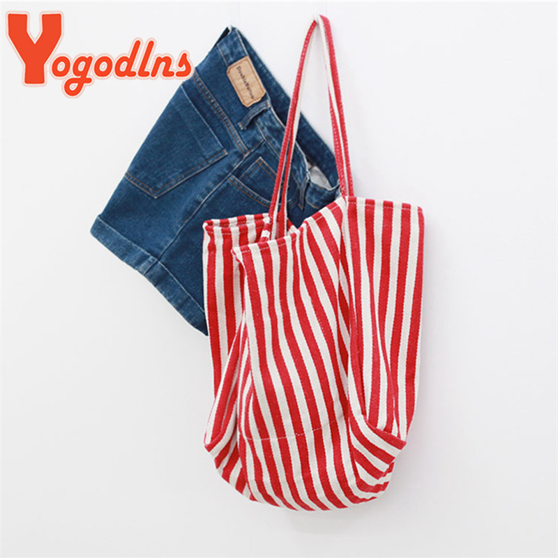 大容量キャンバスバッグ女性のファッションストライプショルダー - Shopper Tote Canvas のレビューと価格